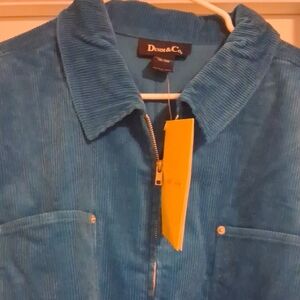 Denim&Co Teal Corduroy Zip-Up Shirt Jacket